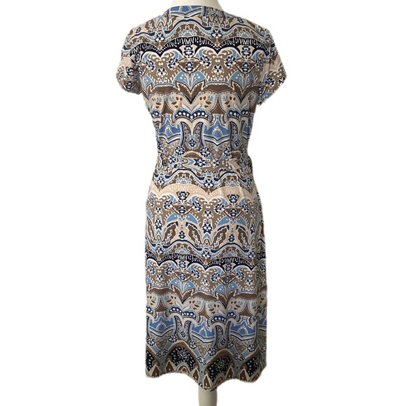 Axcess by Liz Claiborne Blue and Brown Patterned Faux Wrap Dress Size Medium - Picture 2 of 12